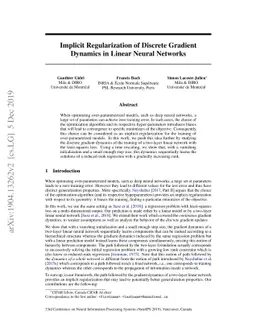 Implicit Regularization of Discrete Gradient Dynamics in Linear Neural
  Networks