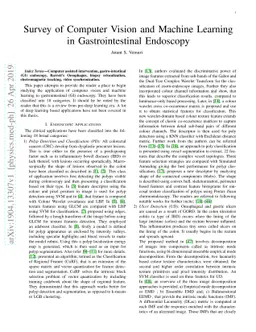 Survey of Computer Vision and Machine Learning in Gastrointestinal
  Endoscopy