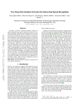 Very Deep Self-Attention Networks for End-to-End Speech Recognition