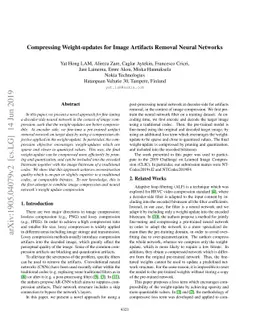 Compressing Weight-updates for Image Artifacts Removal Neural Networks