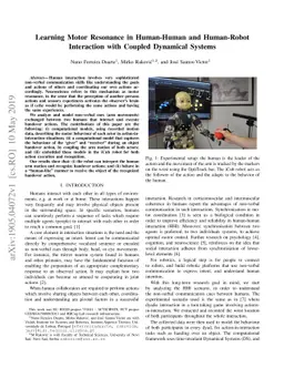 Learning Motor Resonance in Human-Human and Human-Robot Interaction with
  Coupled Dynamical System