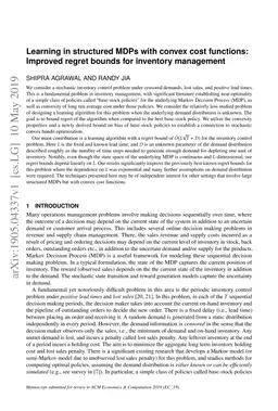 Learning in structured MDPs with convex cost functions: Improved regret
  bounds for inventory management