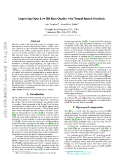 Improving Opus Low Bit Rate Quality with Neural Speech Synthesis