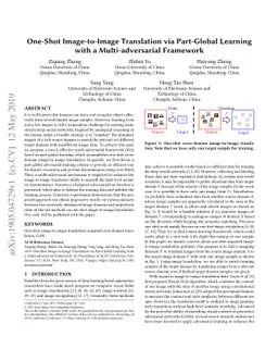 One-Shot Image-to-Image Translation via Part-Global Learning with a
  Multi-adversarial Framework