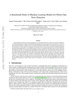 A Benchmark Study of Machine Learning Models for Online Fake News
  Detection