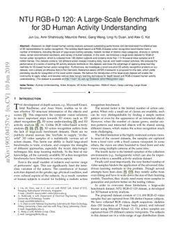 NTU RGB+D 120: A Large-Scale Benchmark for 3D Human Activity
  Understanding