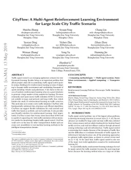 CityFlow: A Multi-Agent Reinforcement Learning Environment for Large
  Scale City Traffic Scenario