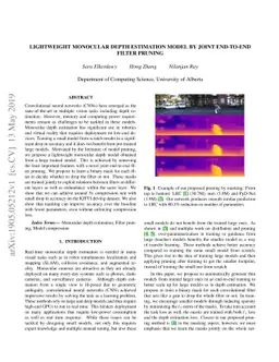 Lightweight Monocular Depth Estimation Model by Joint End-to-End Filter
  pruning