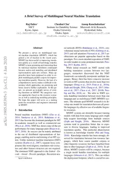 A Brief Survey of Multilingual Neural Machine Translation