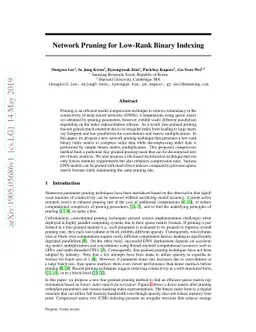 Network Pruning for Low-Rank Binary Indexing