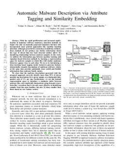 Automatic Malware Description via Attribute Tagging and Similarity
  Embedding