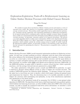 Exploration-Exploitation Trade-off in Reinforcement Learning on Online
  Markov Decision Processes with Global Concave Rewards