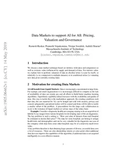 Data Markets to support AI for All: Pricing, Valuation and Governance
