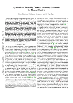 Synthesis of Provably Correct Autonomy Protocols for Shared Control