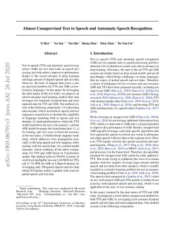 Almost Unsupervised Text to Speech and Automatic Speech Recognition