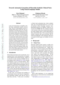 Towards Automatic Generation of Shareable Synthetic Clinical Notes Using
  Neural Language Models
