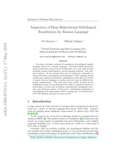 Adaptation of Deep Bidirectional Multilingual Transformers for Russian
  Language
