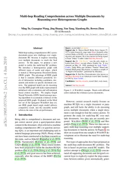 Multi-hop Reading Comprehension across Multiple Documents by Reasoning
  over Heterogeneous Graphs