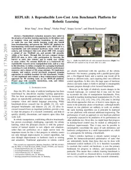 REPLAB: A Reproducible Low-Cost Arm Benchmark Platform for Robotic
  Learning