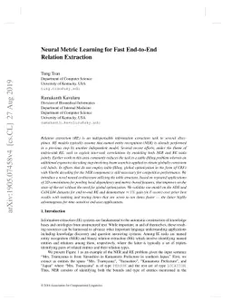 Neural Metric Learning for Fast End-to-End Relation Extraction
