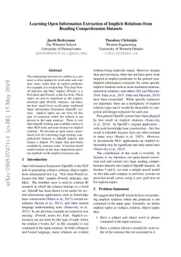 Learning Open Information Extraction of Implicit Relations from Reading
  Comprehension Datasets