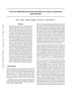 LR-GLM: High-Dimensional Bayesian Inference Using Low-Rank Data
  Approximations