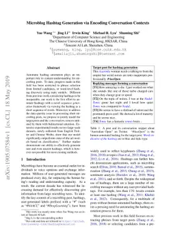 Microblog Hashtag Generation via Encoding Conversation Contexts