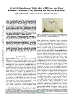 SCALAR: Simultaneous Calibration of 2D Laser and Robot Kinematic
  Parameters Using Planarity and Distance Constraints