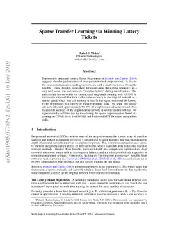 Sparse Transfer Learning via Winning Lottery Tickets