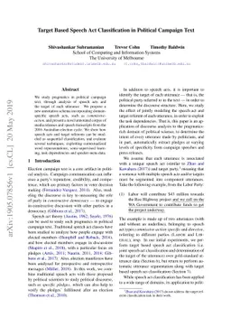 Target Based Speech Act Classification in Political Campaign Text