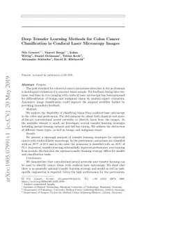 Deep Transfer Learning Methods for Colon Cancer Classification in
  Confocal Laser Microscopy Images
