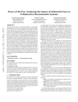 Power of the Few: Analyzing the Impact of Influential Users in
  Collaborative Recommender Systems