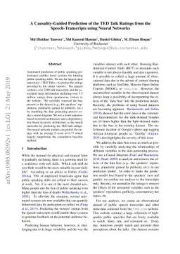 A Causality-Guided Prediction of the TED Talk Ratings from the
  Speech-Transcripts using Neural Networks