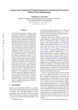 A Seq-to-Seq Transformer Premised Temporal Convolutional Network for
  Chinese Word Segmentation