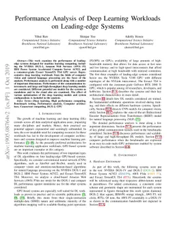 Performance Analysis of Deep Learning Workloads on Leading-edge Systems