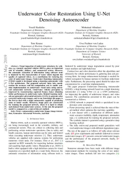 Underwater Color Restoration Using U-Net Denoising Autoencoder