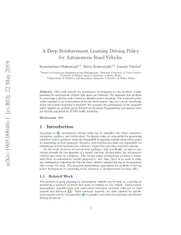 A Deep Reinforcement Learning Driving Policy for Autonomous Road
  Vehicles