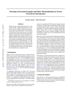 Detecting Adversarial Examples and Other Misclassifications in Neural
  Networks by Introspection