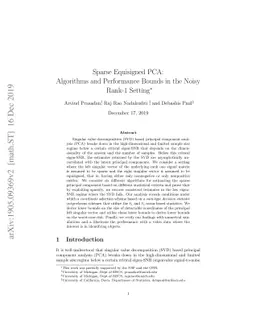 Sparse Equisigned PCA: Algorithms and Performance Bounds in the Noisy
  Rank-1 Setting