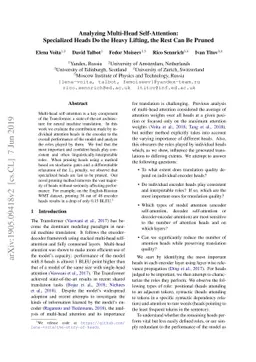 Analyzing Multi-Head Self-Attention: Specialized Heads Do the Heavy
  Lifting, the Rest Can Be Pruned