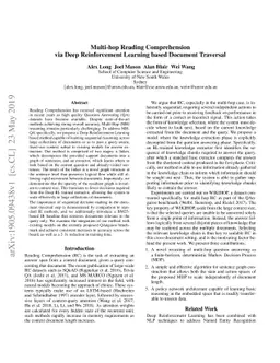 Multi-hop Reading Comprehension via Deep Reinforcement Learning based
  Document Traversal