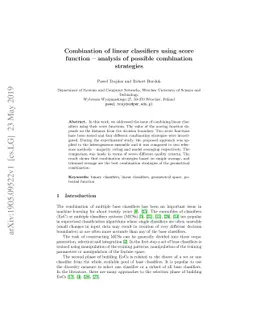 Combination of linear classifiers using score function -- analysis of
  possible combination strategies