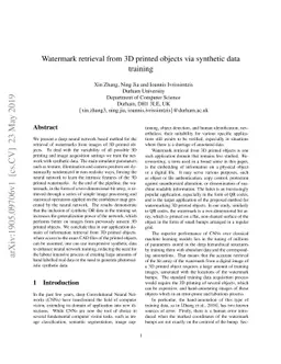 Watermark retrieval from 3D printed objects via synthetic data training