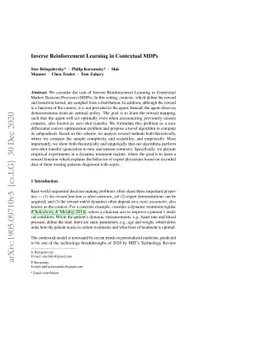 Inverse Reinforcement Learning in Contextual MDPs