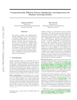 Computationally Efficient Feature Significance and Importance for
  Machine Learning Models