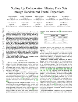 Scaling Up Collaborative Filtering Data Sets through Randomized Fractal
  Expansions
