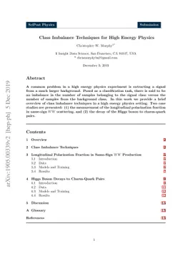 Class Imbalance Techniques for High Energy Physics
