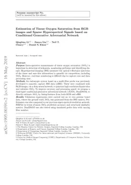 Estimation of Tissue Oxygen Saturation from RGB images and Sparse
  Hyperspectral Signals based on Conditional Generative Adversarial Network