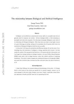 The relationship between Biological and Artificial Intelligence