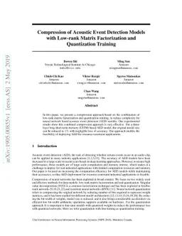 Compression of Acoustic Event Detection Models with Low-rank Matrix
  Factorization and Quantization Training